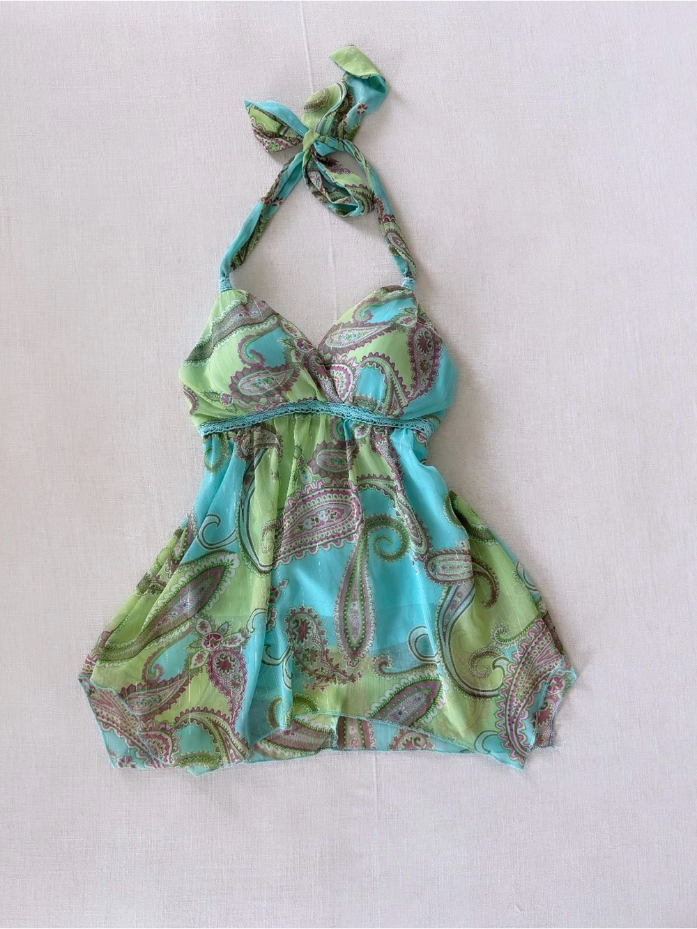 Y2K Jordache Paisley Halter Babydoll Top Size S
